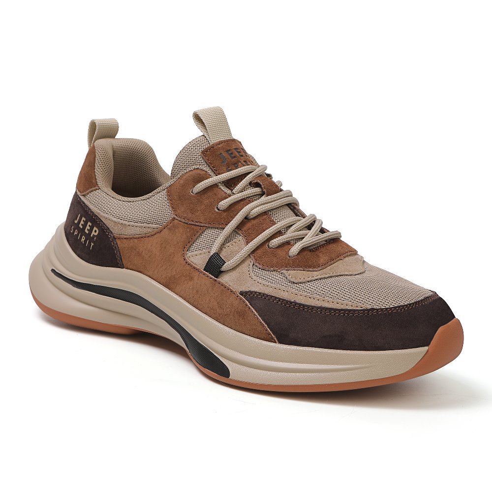 JEEP SPIRIT Anti-Slip Wear-Resistant Breathable Lightweight Height Increasing Low-Top Casual Shoes Men's Oxidized Brown