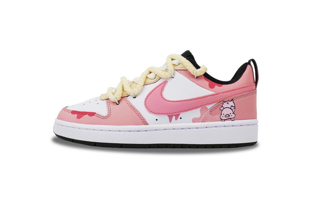 Nike Court Borough Low Little Pink Piggy Non-slip Lightweight Low-Top Skateboard Shoes GS Pink White