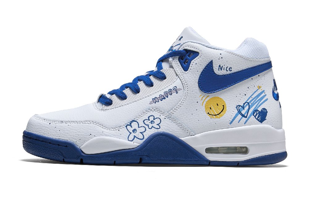 Nike Flight Legacy Full Of Vitality Mid-Top Vintage Basketball Shoes Men's White Blue
