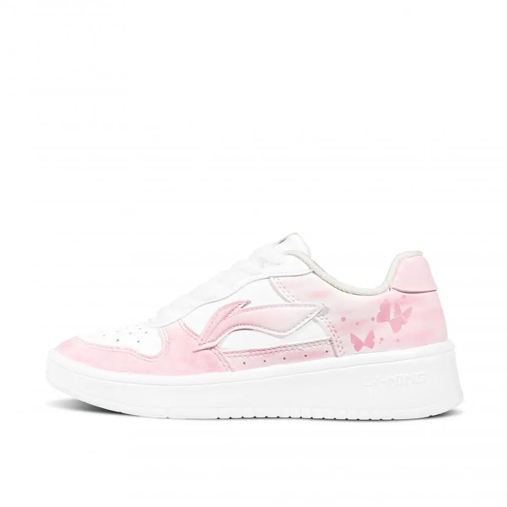 LiNing Pontoon Boats Butterfly Dream Height Increasing Abrasion Resistant Low top Skateboard Shoes Women's Pink White