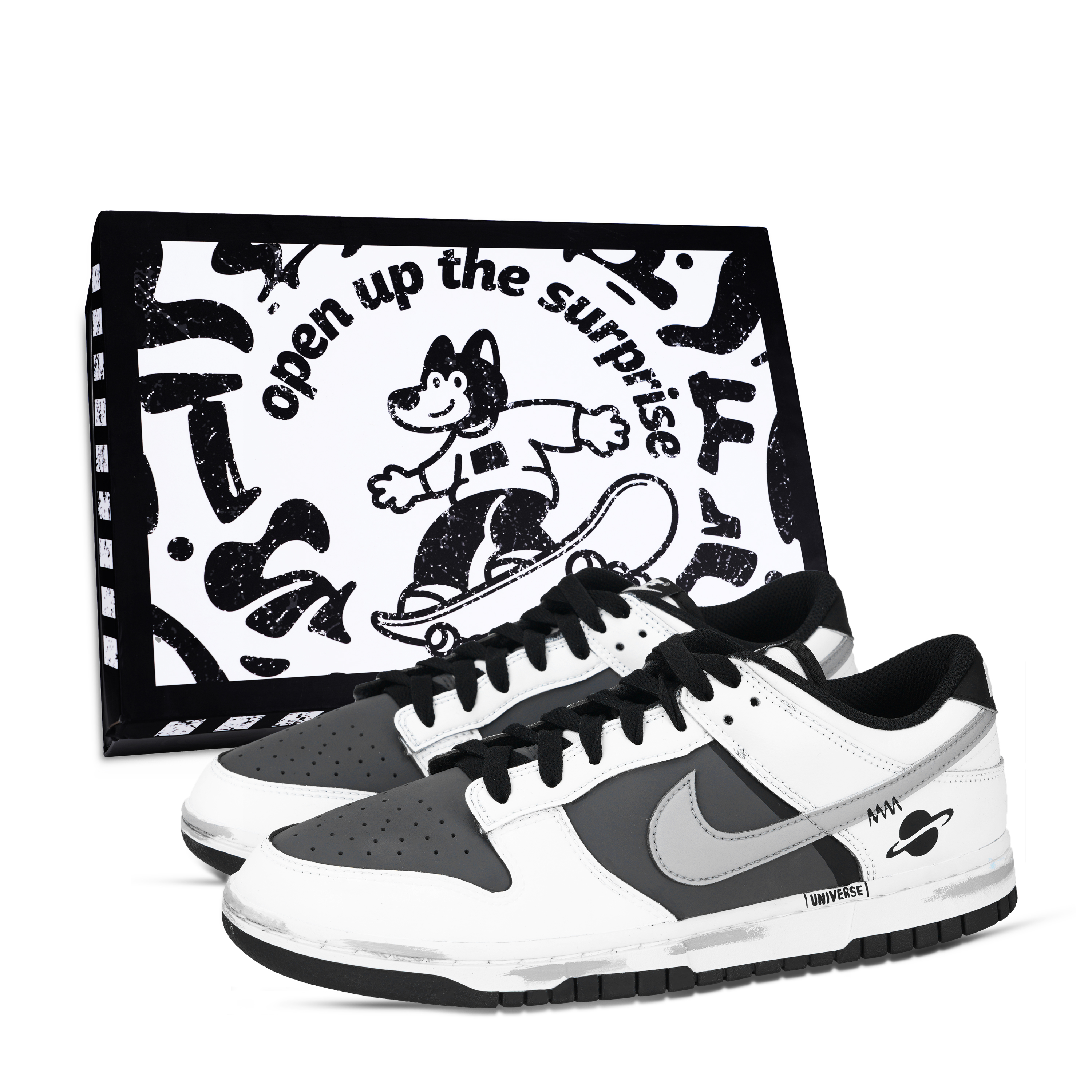 Nike Dunk The Center Of The Universe Abrasion Resistant Low top Skateboard Shoes Unisex Black White Gray