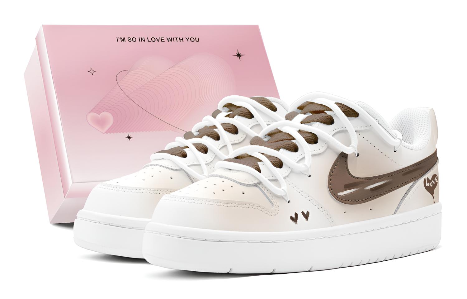 Nike Court Borough GS Couple's, Hazelnut Love Low top Skateboard Shoes Women's Brown White