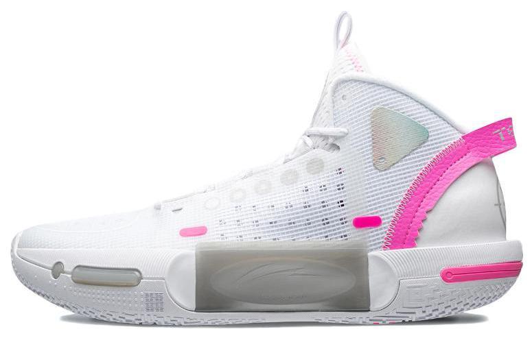 LiNing Shadow 4 Cushioning Anti-Slip And Wear-Resistant Coverage Support Mid-Top Basketball Shoes Men's White Pink