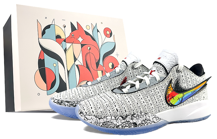 Nike LeBron 20 Shock Absorbers Slip Resistant Abrasion Resistant Low Top Basketball Shoes Men's Gray Red
