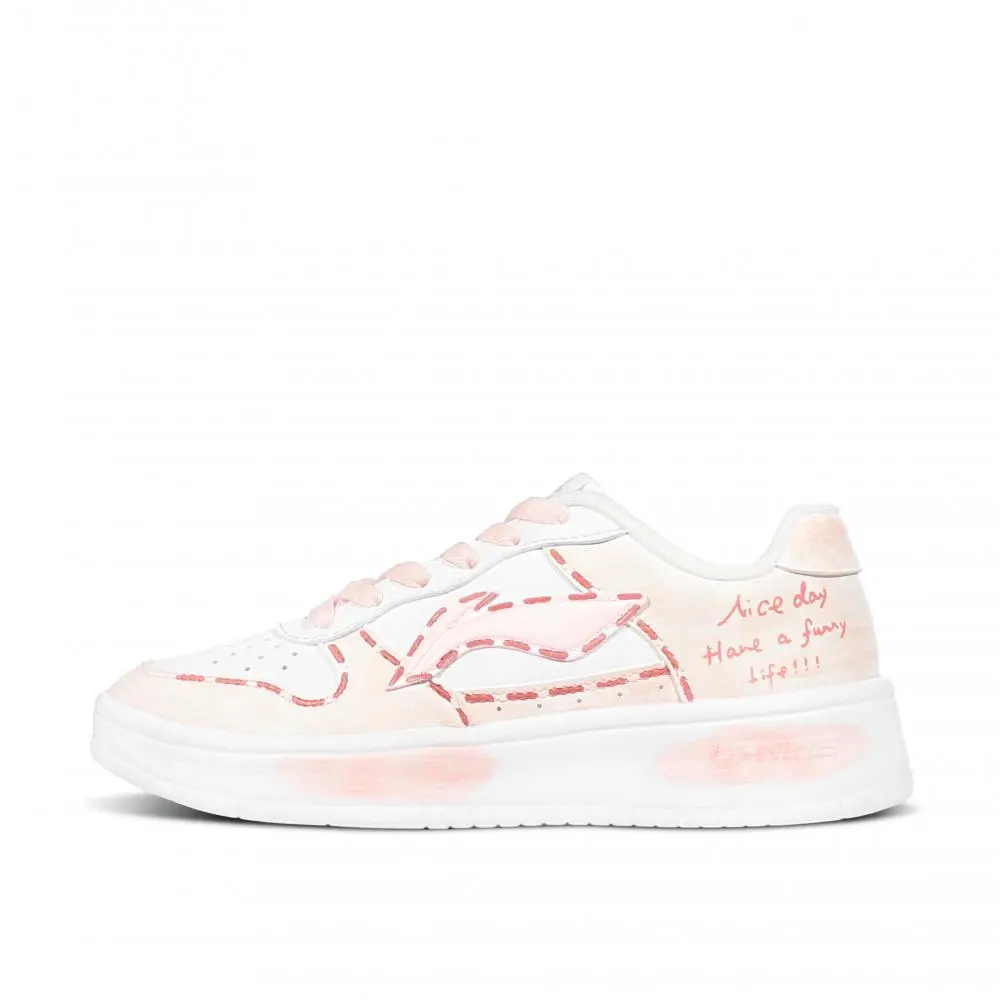 LiNing Pontoon Boats Anti Slip And Wear Resistant Height Increasing Low top Skateboard Shoes Women's Pink White