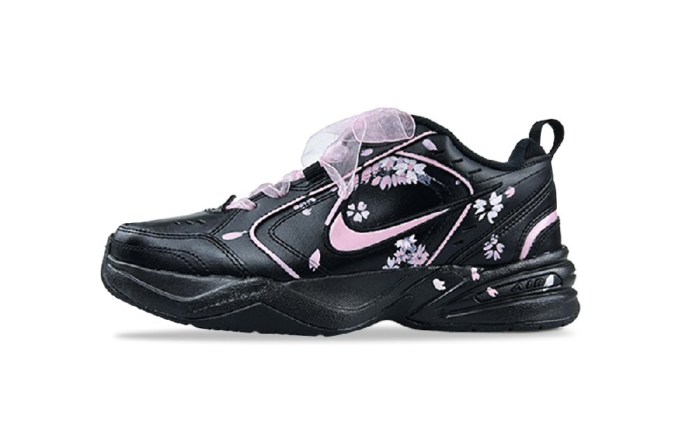 Nike Air Monarch 4 Anti-Slip Wear-Resistant Low-Top Chunky Sneakers Unisex Black Pink