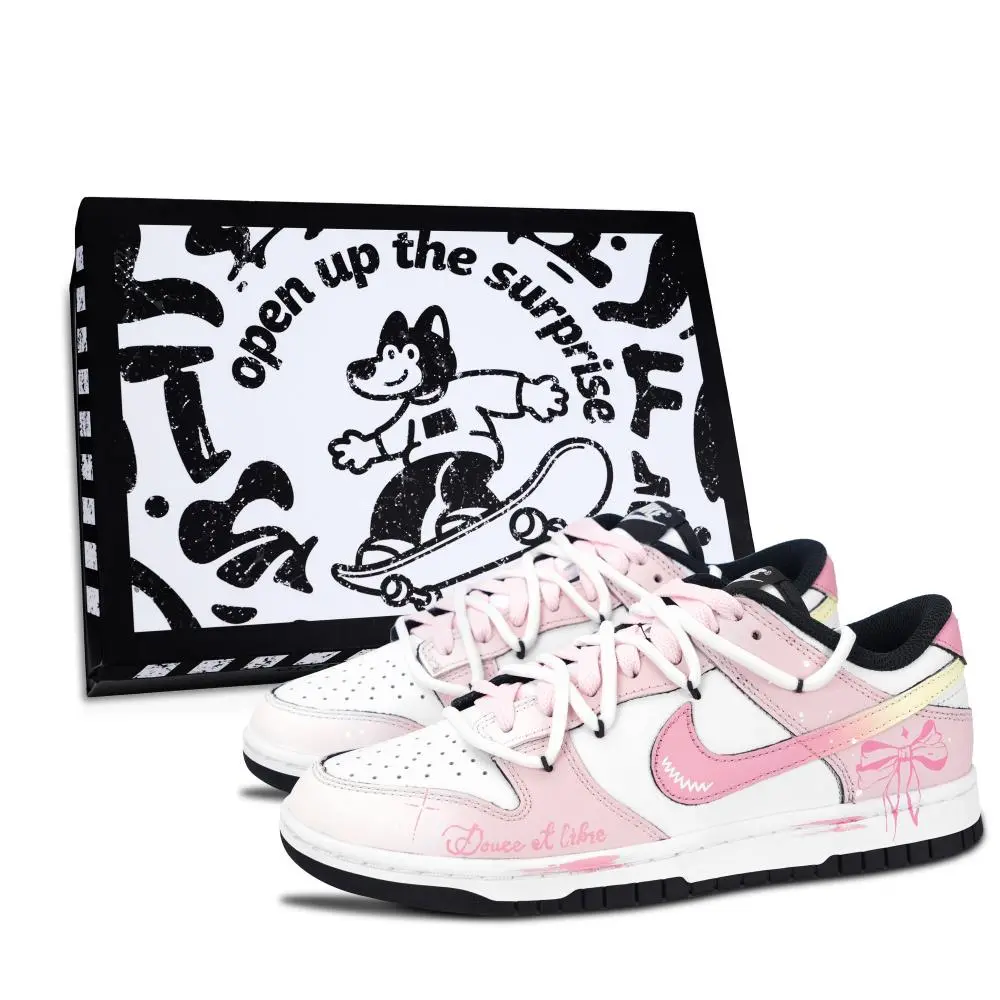 Nike Dunk Black White, Princess On The Run Abrasion Resistant Low top Skateboard Shoes Unisex Pink