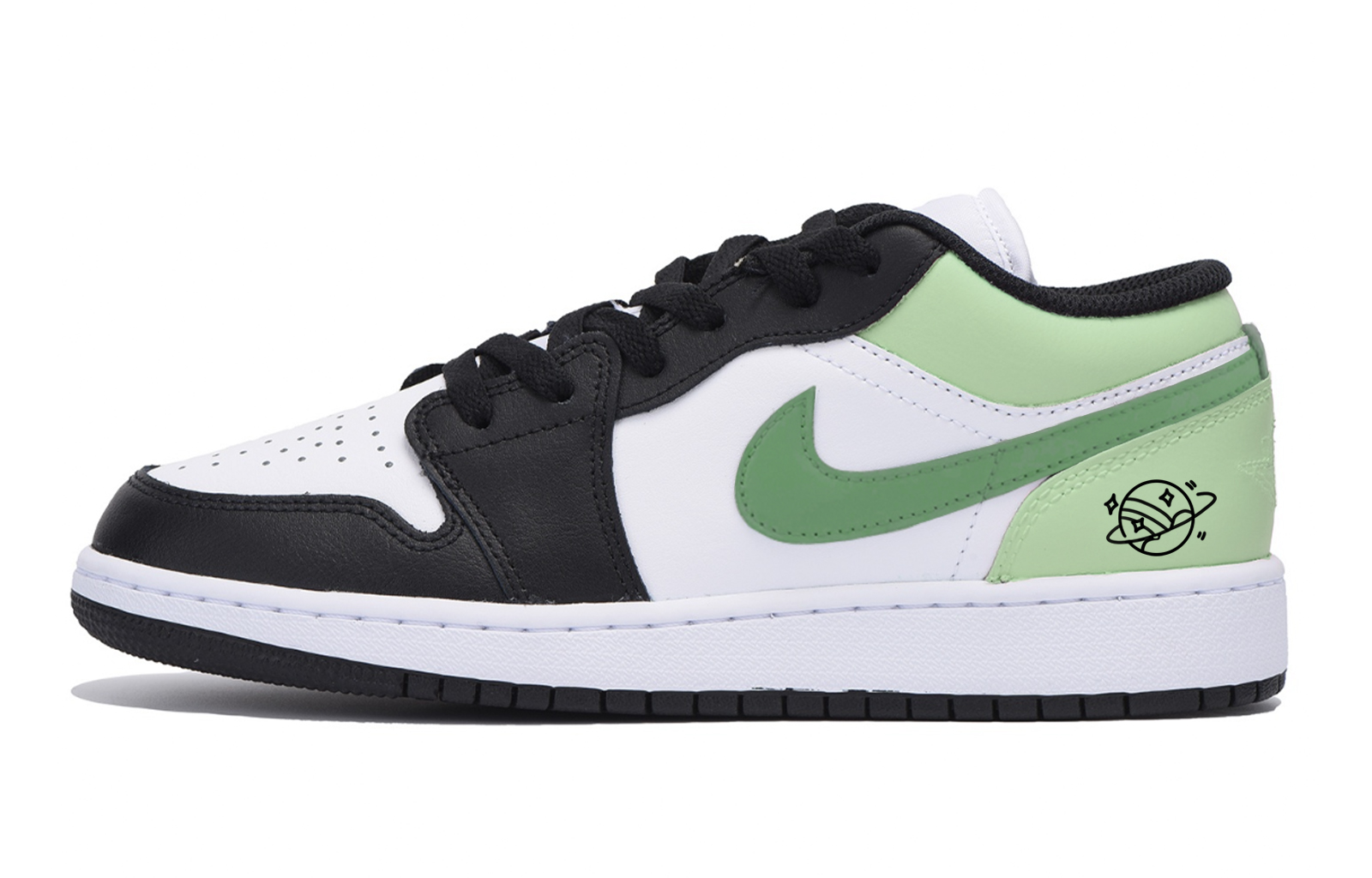Jordan Air Jordan 1 Puppy Fragment Anti-Slip Wear-Resistant Low-Top Vintage Basketball Shoes Women's Black Green