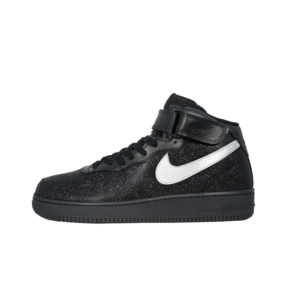 Nike Air Force 1 Breathable Height Increasing Mid-Top Skateboard Shoes Unisex Black Silver