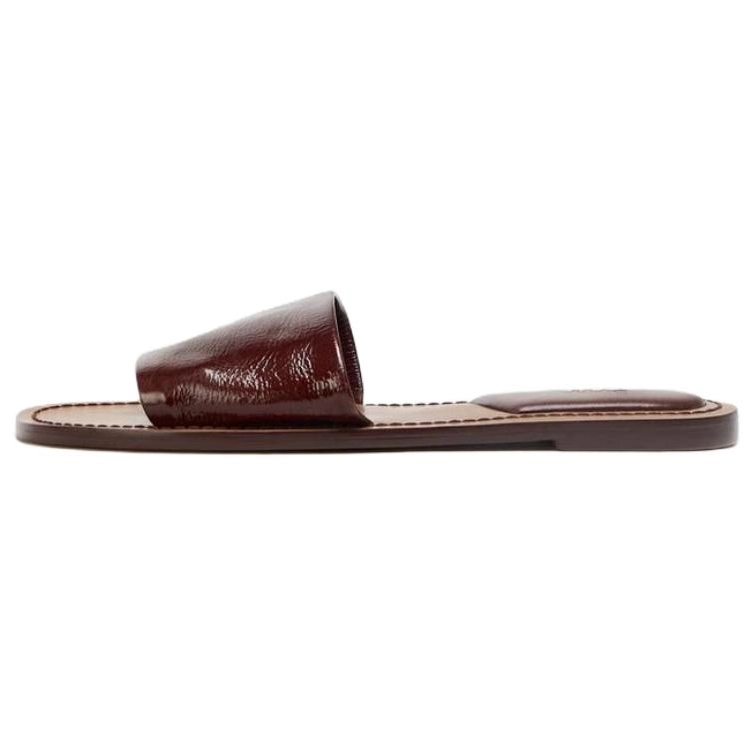 ZARA Slide Slippers Women's Dark Brown Yellow