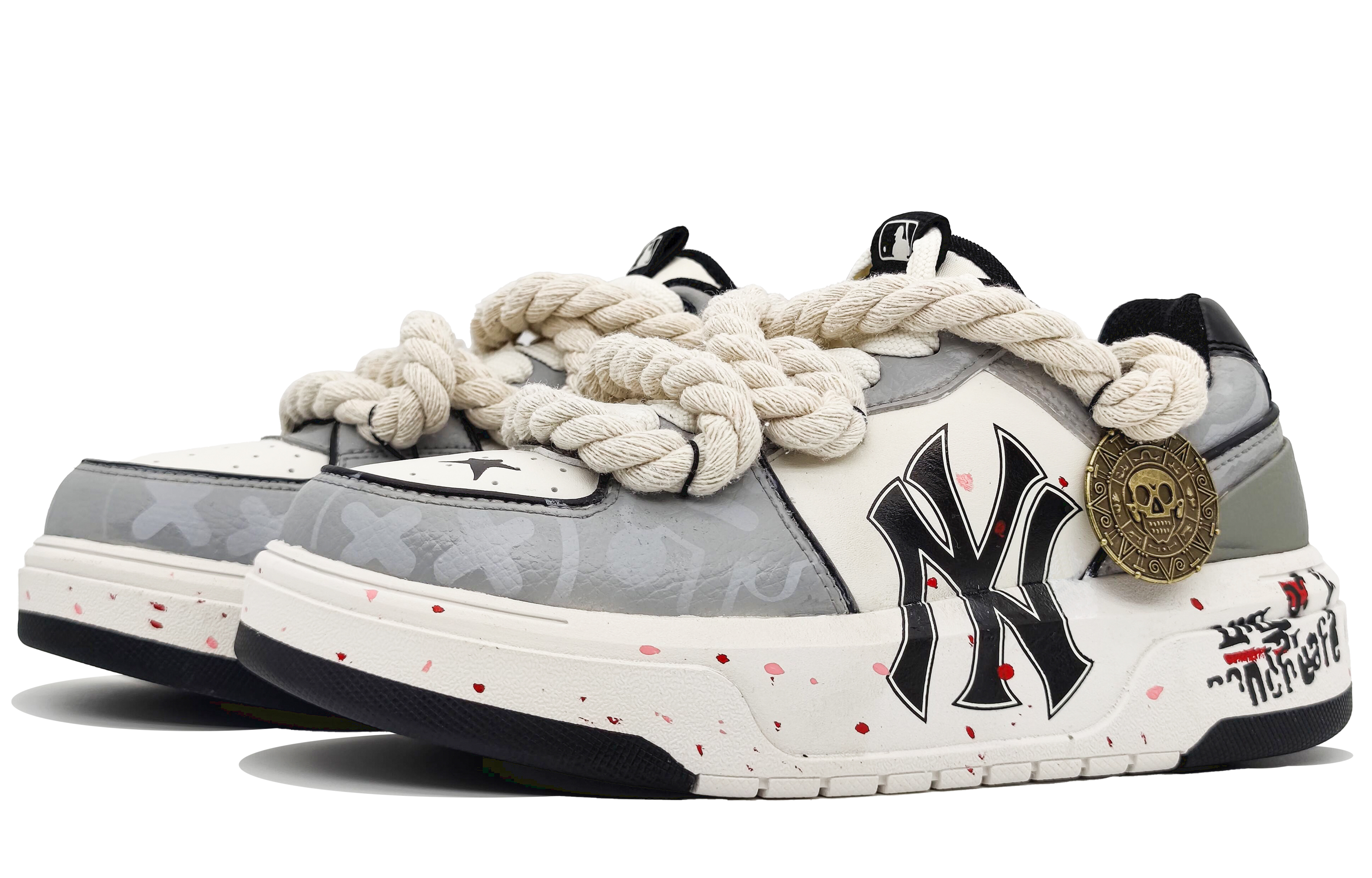 MLB Chunky Liner Anti-Slip Wear-Resistant Low-Top Skateboard Shoes Unisex White Gray