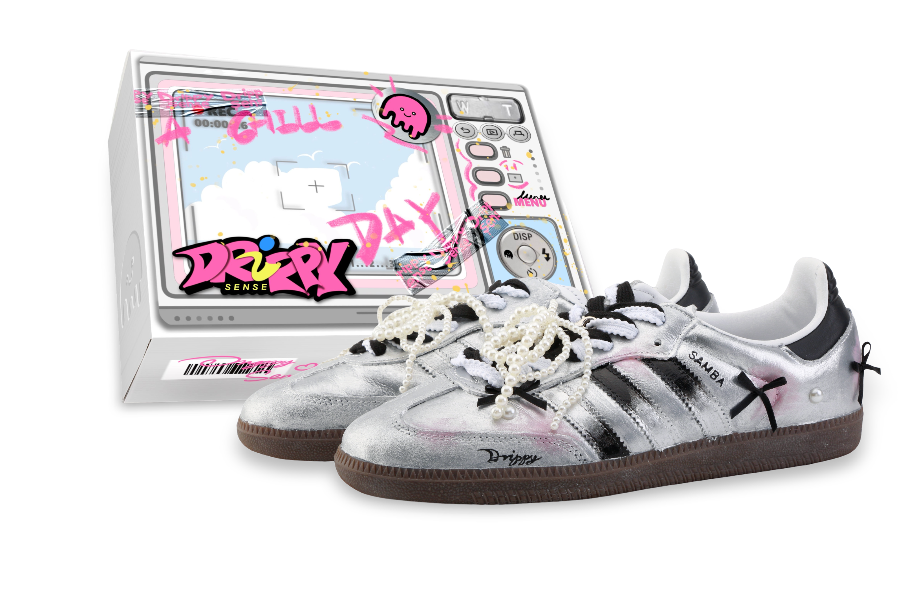 Adidas Originals SAMBA OG Drippy Love Letter Abrasion Resistant Low Top Skateboard Shoes Unisex Silver