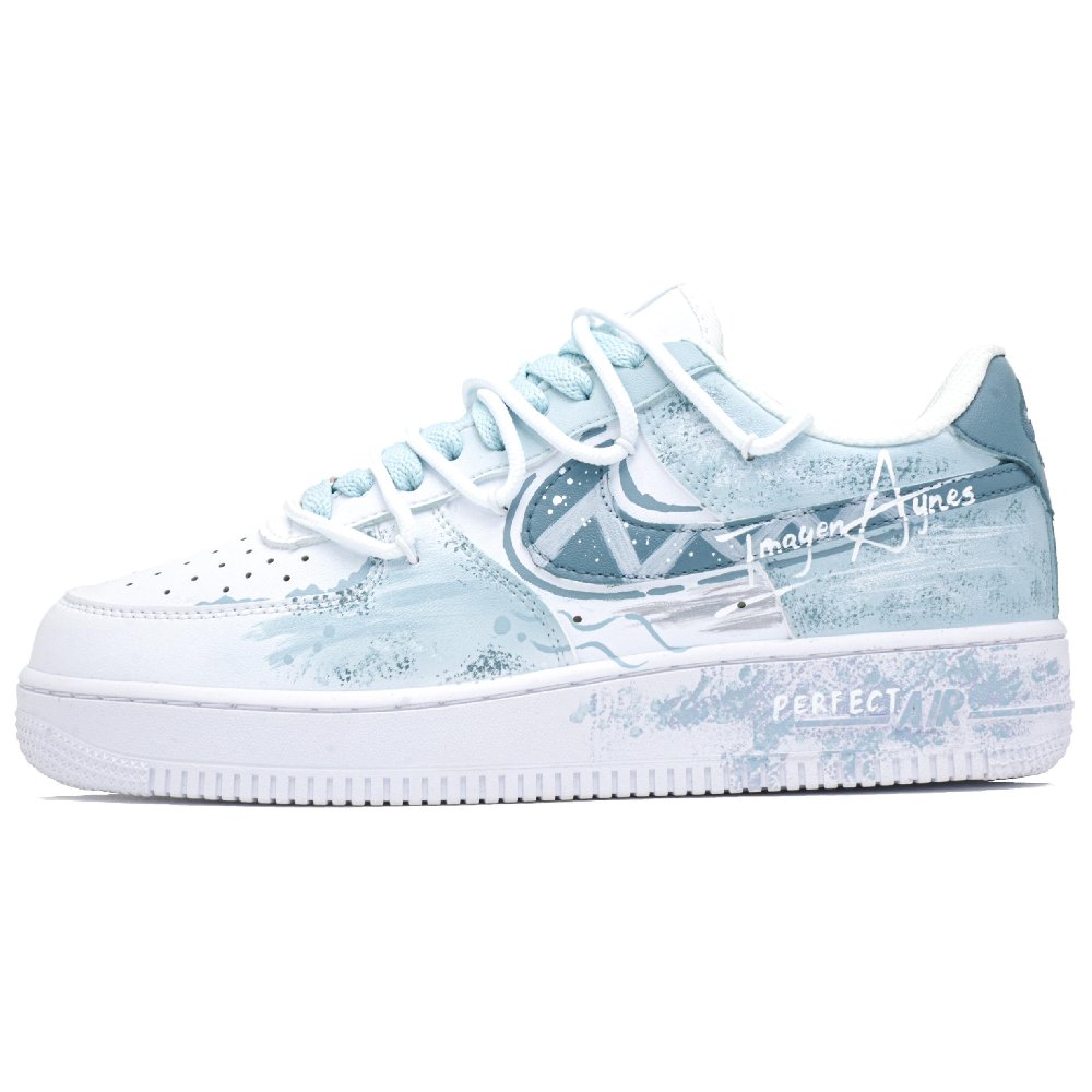Nike Air Force 1 Low Top Skateboard Shoes Unisex White Blue