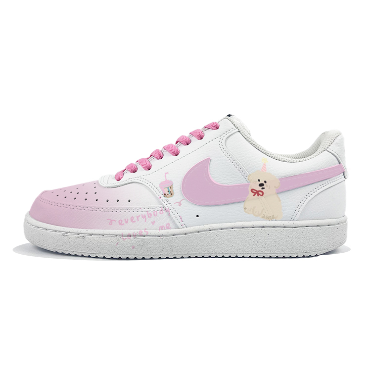 Nike Court Vision Slip Resistant Shock Absorbers Low Top Skateboard Shoes Men's White Pink
