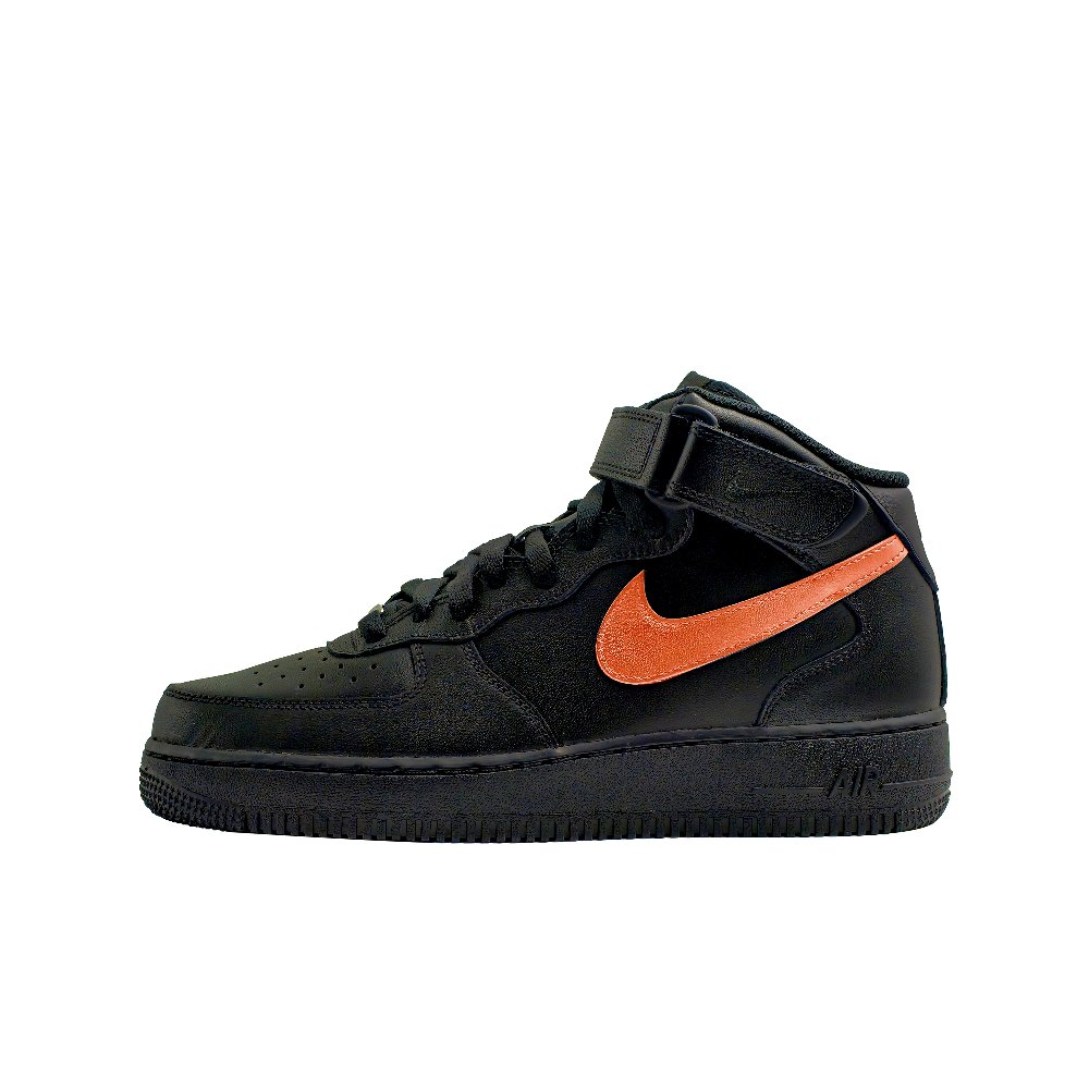 Nike Air Force 1 Height Increasing Wear-Resistant Mid-Top Skateboard Shoes Unisex Black Orange