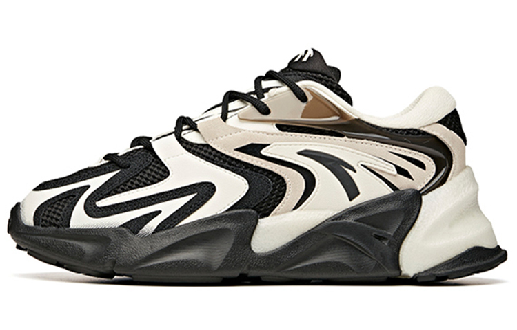 Anta Pulse, Life Collection Abrasion Resistant Breathable Low Top Chunky Sneakers Black White