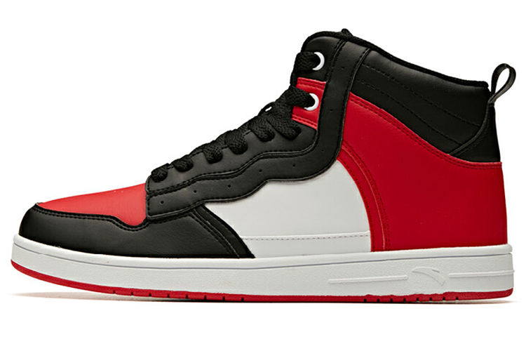 Anta Slip Resistant, Abrasion Resistant, Lightweight Mid Top Skateboard Shoes Men's Black Red White