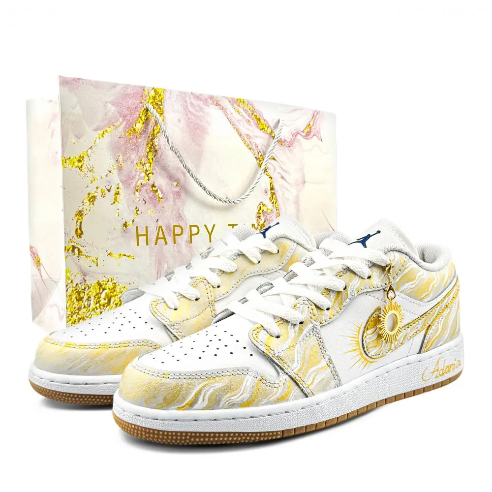 Jordan Air Jordan 1 Abrasion Resistant Low top Vintage Basketball Shoes Unisex Gold