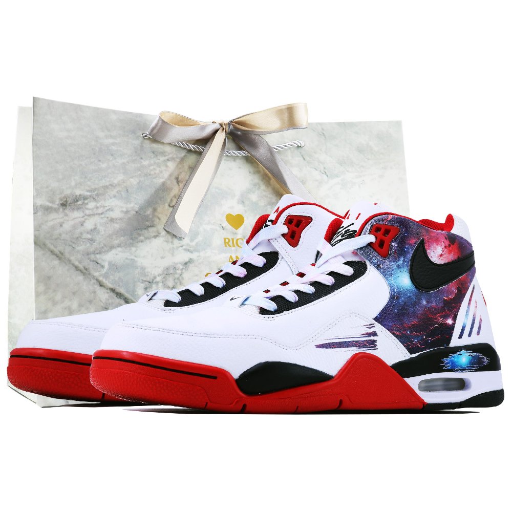 Nike Flight Legacy Anti-Slip Wear-Resistant Mid-Top Vintage Basketball Shoes Unisex White Red