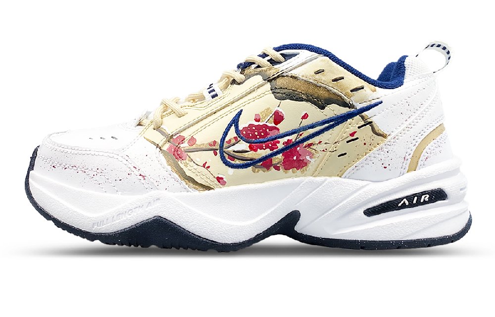 Nike Air Monarch 4 Anti-Slip Wear-Resistant Low-Top Chunky Sneakers Unisex White Yellow Red