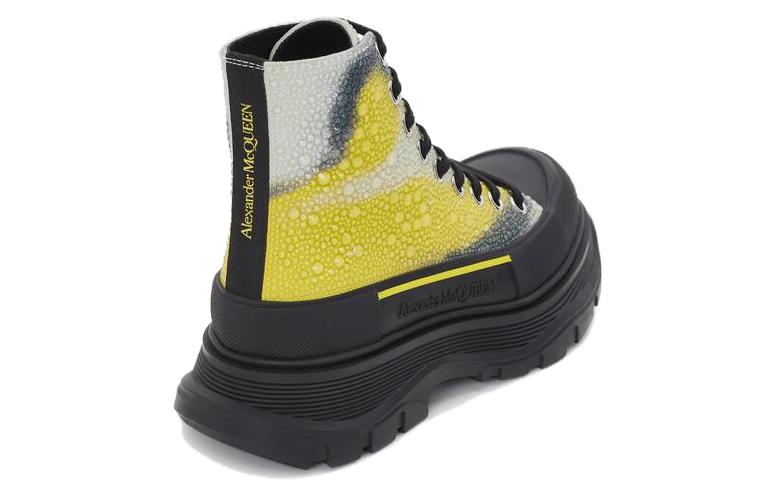 Alexander McQueen Tread Slick Lace Up Boot Mushroom Spores Print Embellished Crystals White Yellow Black Women's