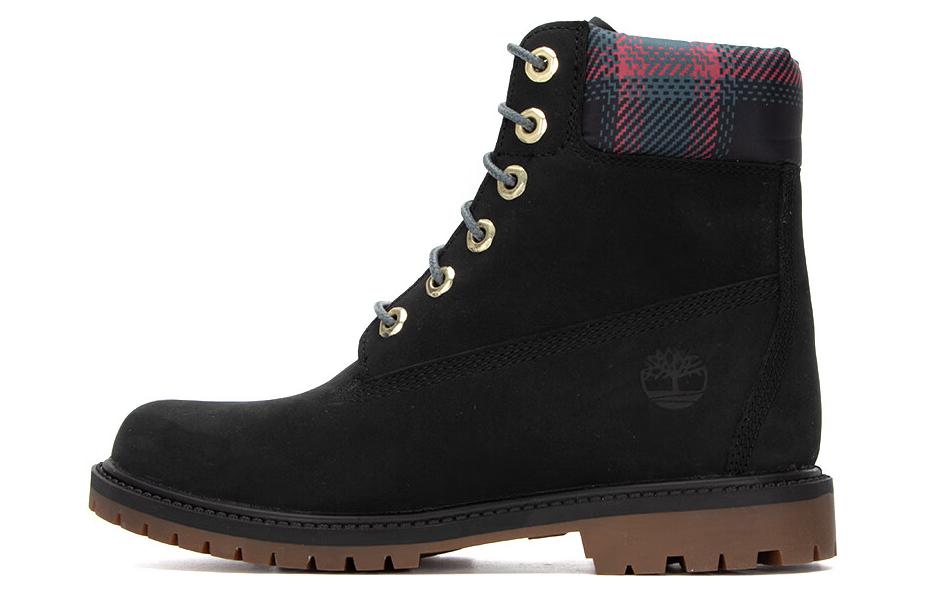 Timberland Heritage 6 Inch Waterproof Boots 'Black Nubuck With Pink Teal Plaid' Women's
