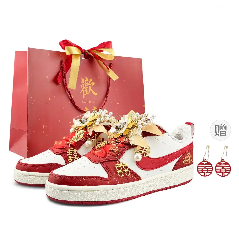 Nike Court Borough Abrasion Resistant Low top Skateboard Shoes Women's Rouge Red