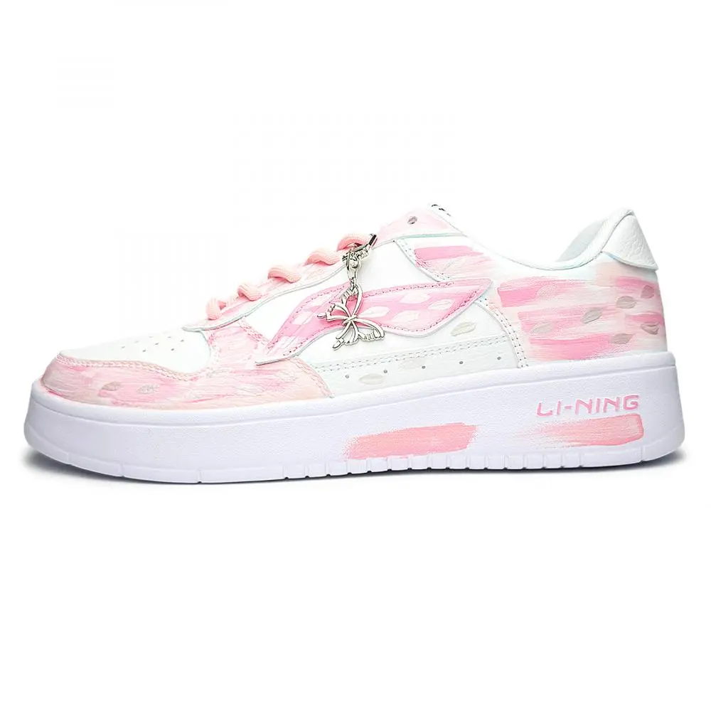 LiNing Pontoon Boats Slip Resistant Shock Absorbers Lightweight Low top Skateboard Shoes Unisex Cherry Blossom Pink