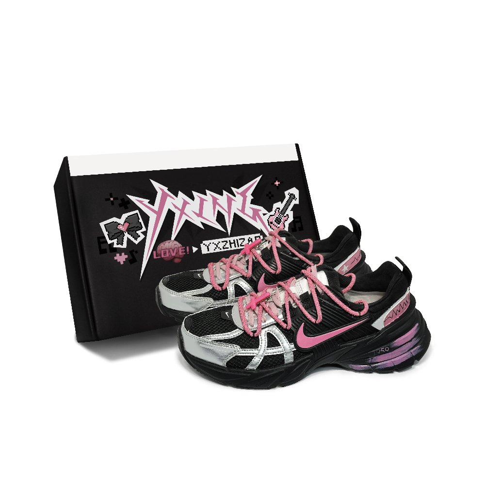 Nike V2K Run Breathable Low Top Casual Running Shoes Women's Black Pink