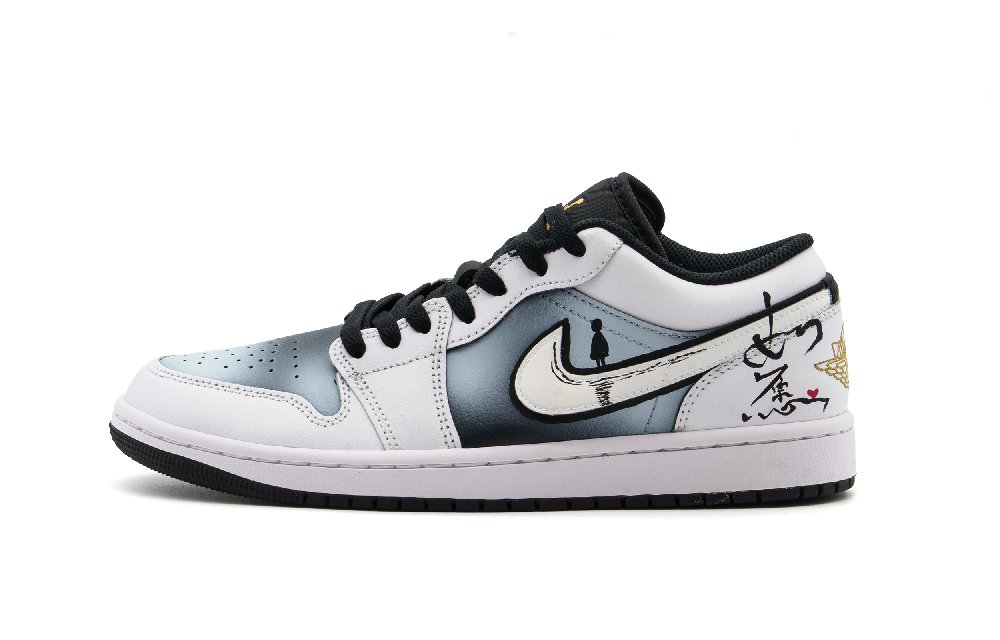 Jordan Air Jordan 1 Cushioning, Wear Resistant Low Top Vintage Basketball Shoes Unisex White Blue