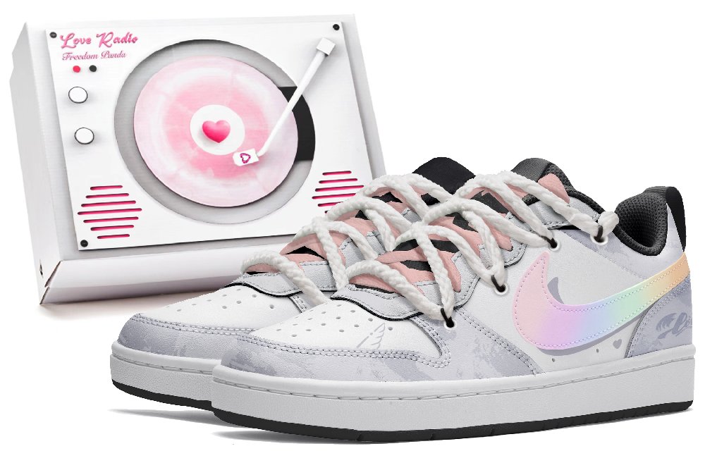 Nike Court Borough Free Panda Box Rainbow Unicorn Anti-Slip Wear-Resistant Low-Top Kids' Skateboarding Shoes Gray White