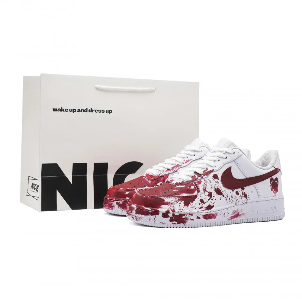 Nike Air Force 1 Blood Romance Lightweight Low top Skateboard Shoes Unisex White Red