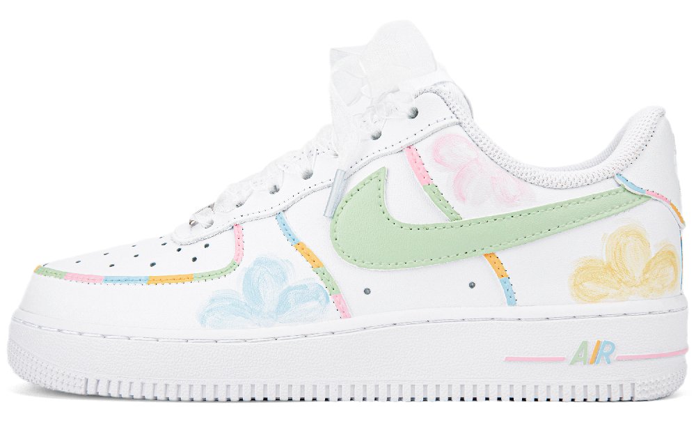 Nike Air Force 1 Low Anti-Slip And Wear-Resistant Lightweight Low-Top Skateboard Shoes Women's White Green Yellow
