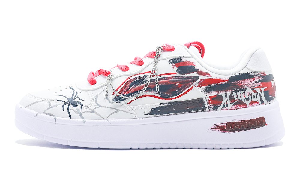 LiNing Pontoon Boats Slip Resistant, Abrasion Resistant, Breathable Low Top Skateboard Shoes Men's White Red Black