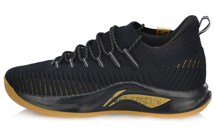 LiNing Speed 5 Cushioned Slip-Resistant Breathable Low-Top Basketball Shoes Unisex Black Gold