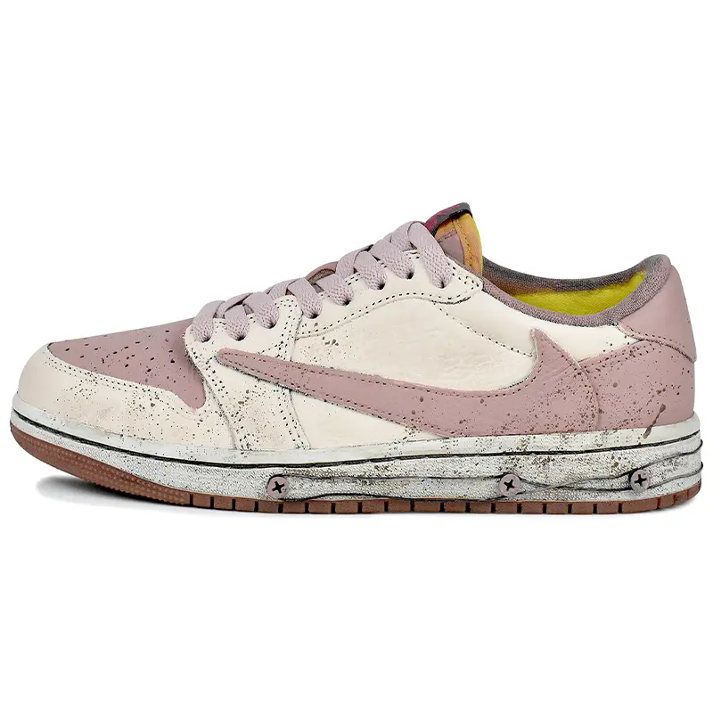 Travis Scott x Jordan Travis Scott X Air Jordan Abrasion Resistant Low top Vintage Basketball Shoes Unisex Pink White