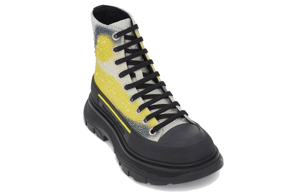 Alexander McQueen Tread Slick Lace Up Boot Mushroom Spores Print Embellished Crystals White Yellow Black Women's