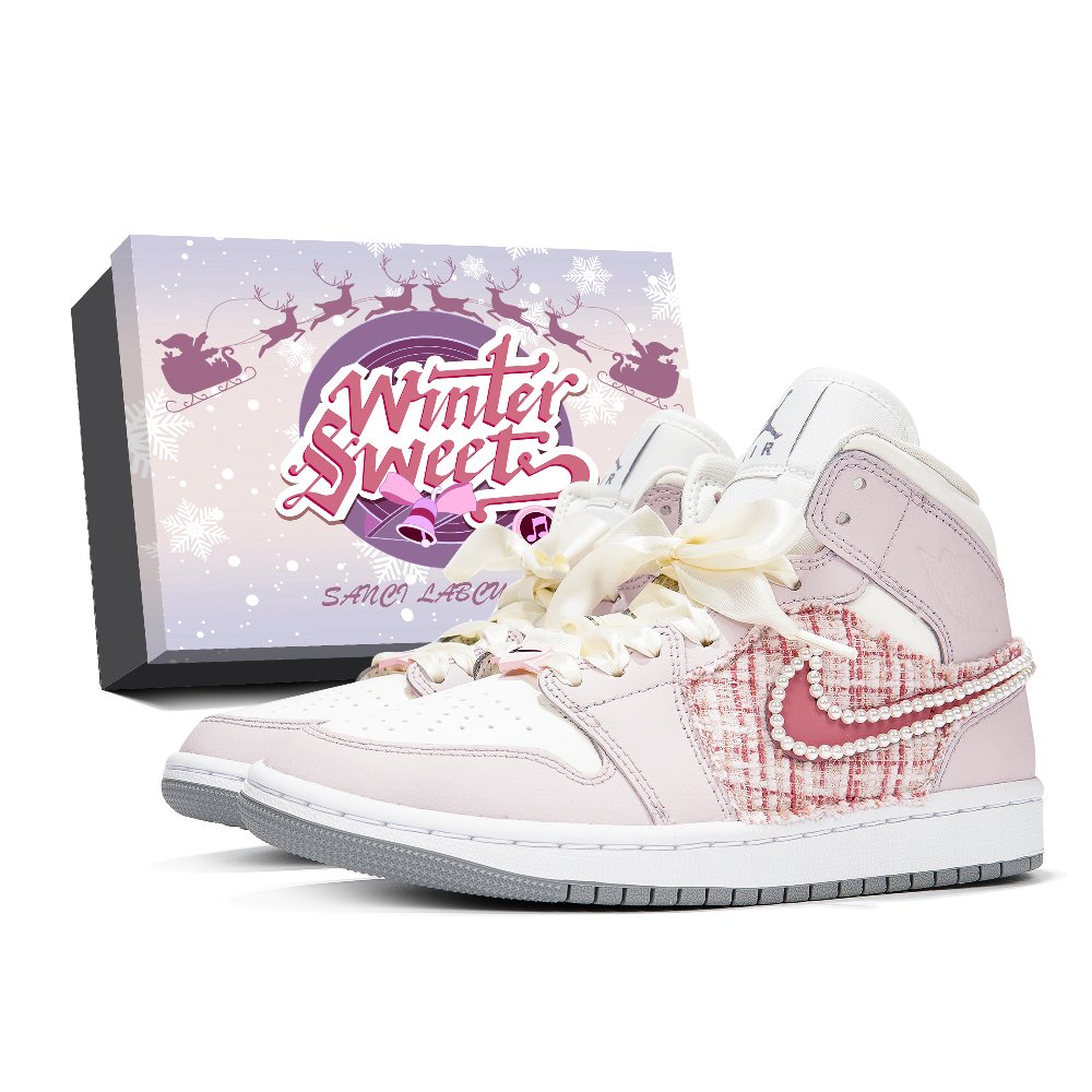 Jordan Air Jordan 1 MID High Top Vintage Basketball Shoes Women's White Pink