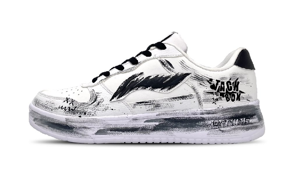 LiNing Pontoon Boats Slip Resistant, Abrasion Resistant, Breathable Low Top Skateboard Shoes Men's Black White
