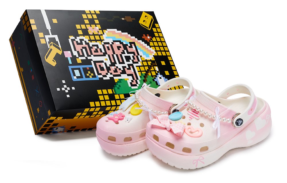 Crocs Classic Platform Clog 811 Manufacturing, Heartbeat Moment, Special Shoe Box Clogs Women's White Pink