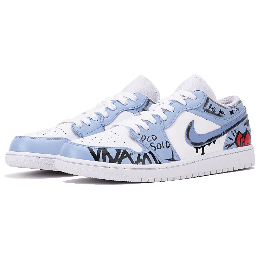 Jordan Air Jordan 1 Cushioned Wear-Resistant Slip-Resistant Low-Top Vintage Basketball Shoes Men's Blue White