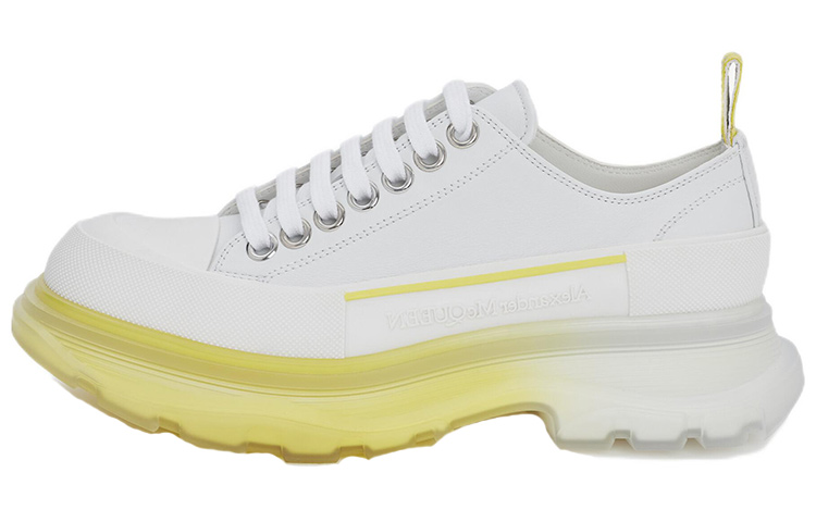 Alexander McQueen Tread Slick Low Lace Up Leather White Lichen Yellow Gradient Women's