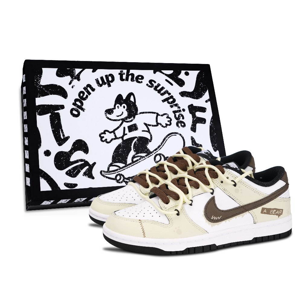 Nike Dunk Mocha Brown Bear Anti Slip Wear Resistant Low Top Skateboard Shoes Unisex Yellow