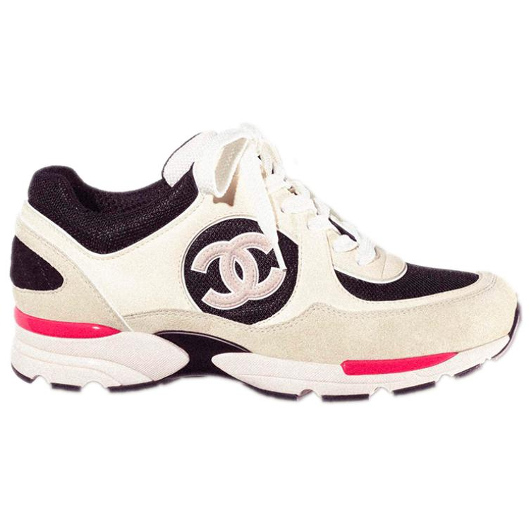 CHANEL Cc Logo Trainer Ivory Black Beige Women's