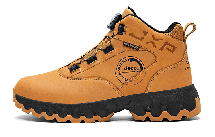 Jeep Shock Absorbers Abrasion Resistant Waterproof And Breathable Rebound Grip High Top Hiking Shoes Unisex Camel
