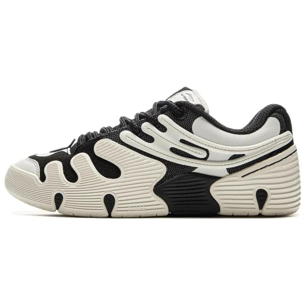 LiNing Abrasion Resistant, Lightweight, And Breathable Low top Skateboard Shoes Unisex White Black