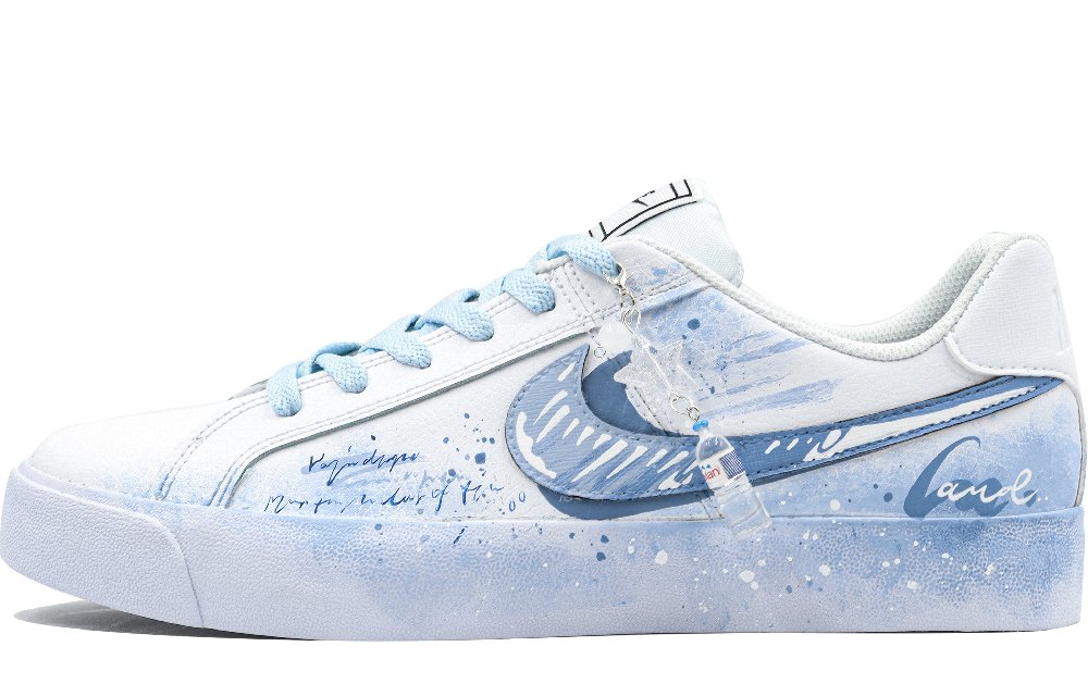 Nike Court Royale Box Action Rain Over Distressed Hand-Drawn Slip-Resistant Low-Top Skateboard Shoes Unisex Gray Blue