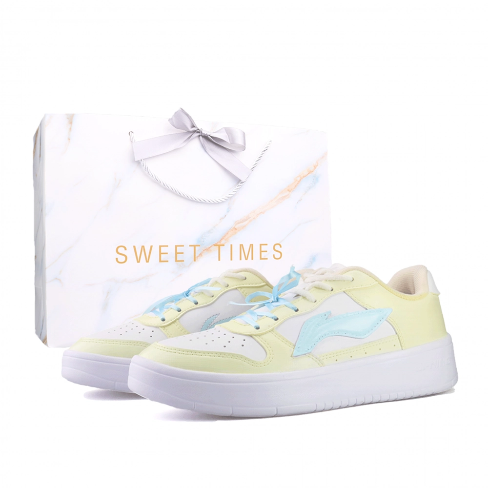 LiNing Pontoon Boats Slip Resistant Abrasion Resistant Low top Skateboard Shoes Women's Yellow Blue