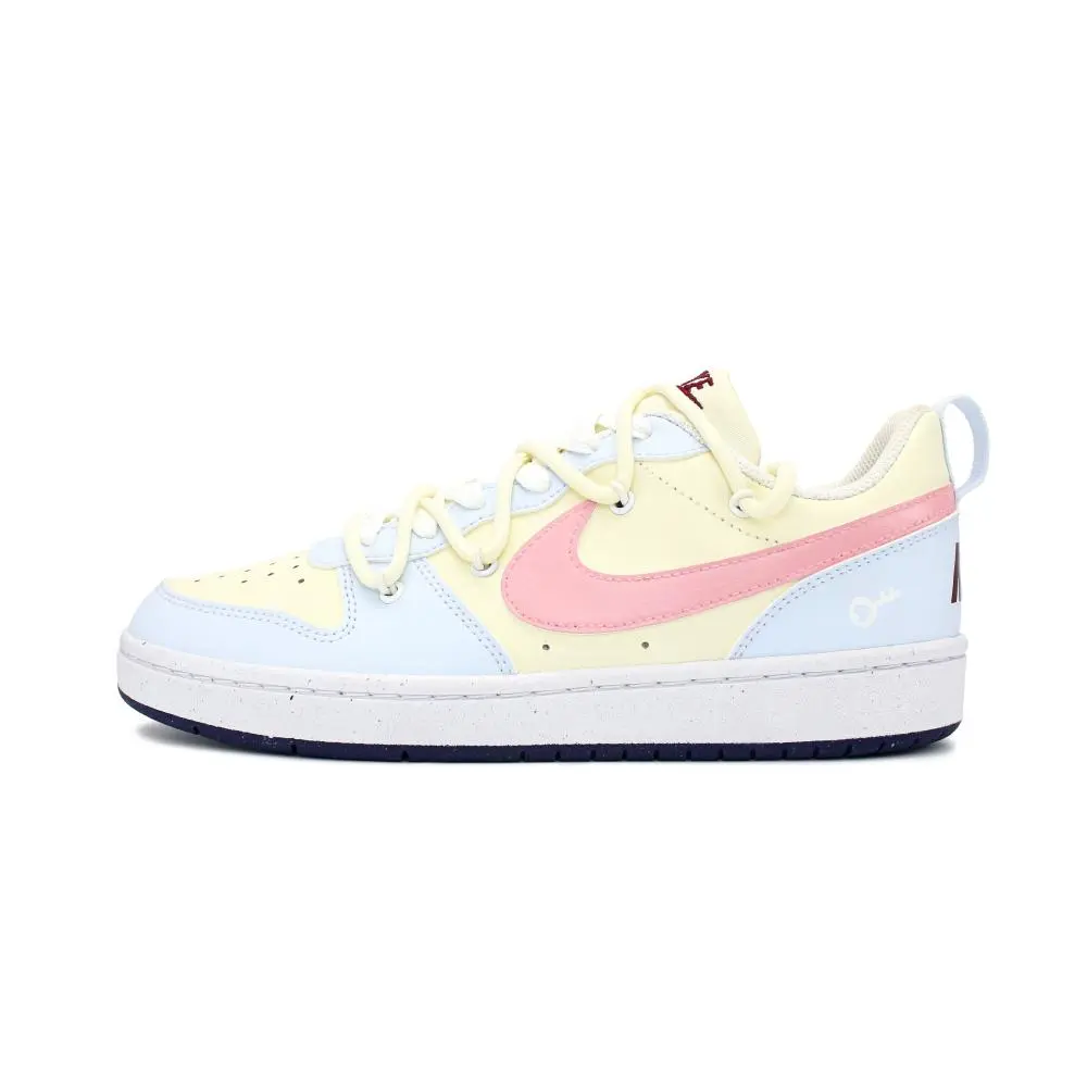 Nike Court Borough Abrasion Resistant, Lightweight, And Breathable Low top Skateboard Shoes GS Yellow Pink Blue