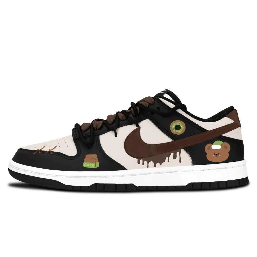 Nike Dunk Black White, Sweet Bear Fun Illustration Abrasion Resistant Slip Resistant Low top Skateboard Shoes Unisex